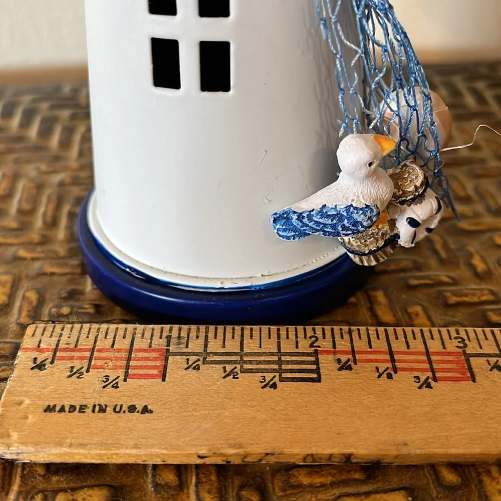 Mediterranean Lighthouse, iron , candle holder, white & blue.